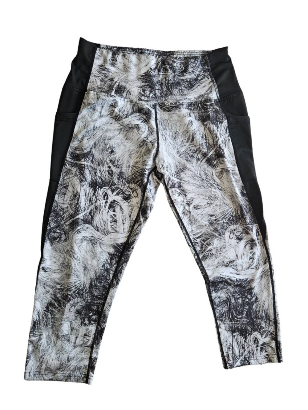 Women's XL Black & White Abstract Ankle Leggings